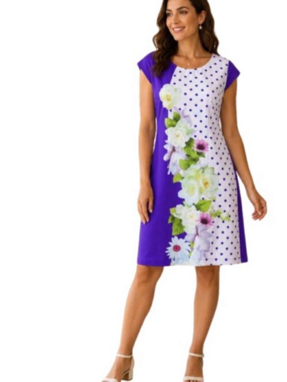 Vintage Thuy NGA Womens Sheath Dress Purple Floral Polka Dot S
